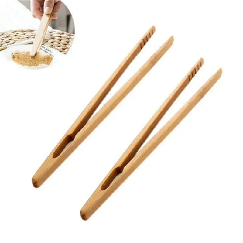 Pinzas de madera para té, utensilio de bambú, 2 piezas, para cocina, ensalada, tostada, tocino, azúcar, hielo, accesorios para té, gran oferta