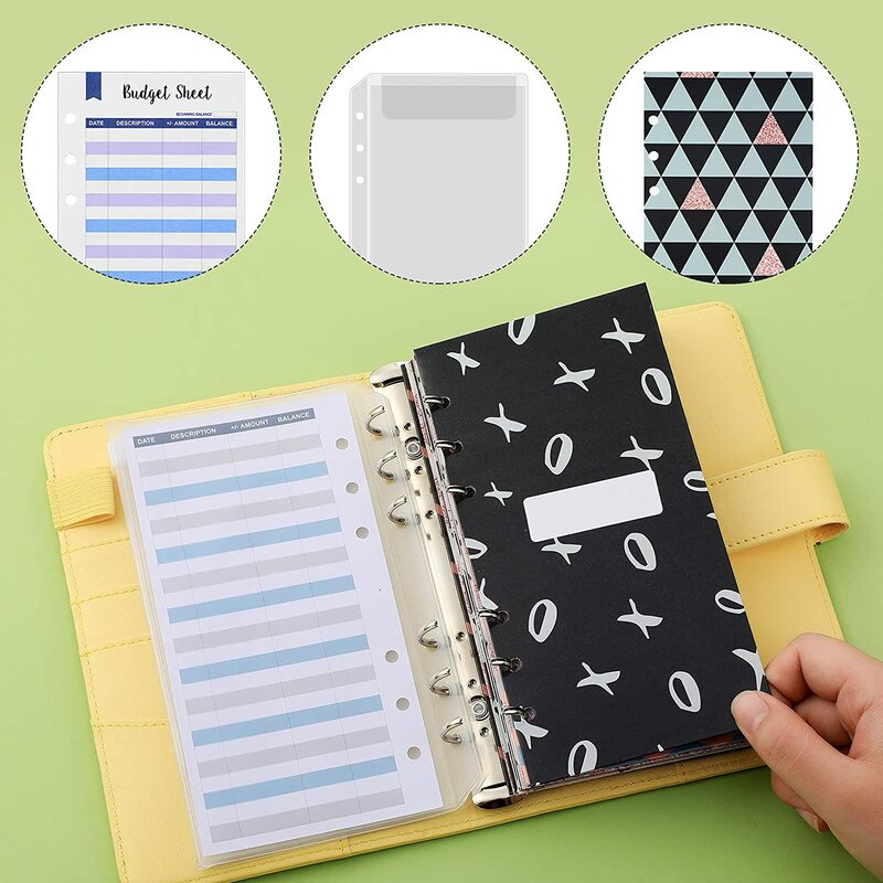 31 Pieces A6 PU Leather Binder Notebook Cash Envelopes System Budget Planner Organizer, Expense Budget Sheets and Labels Sticker