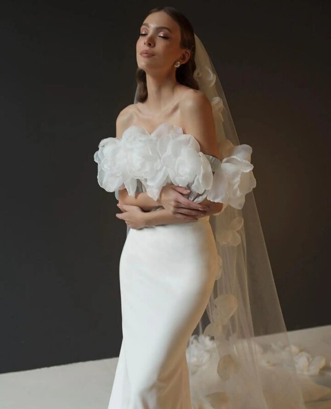 Elegant Off The Shoudler Handmade Flower Sheath Mermiad Wedding Dresses Custom Made Formal Party Grown 2023 Rode De Morrie