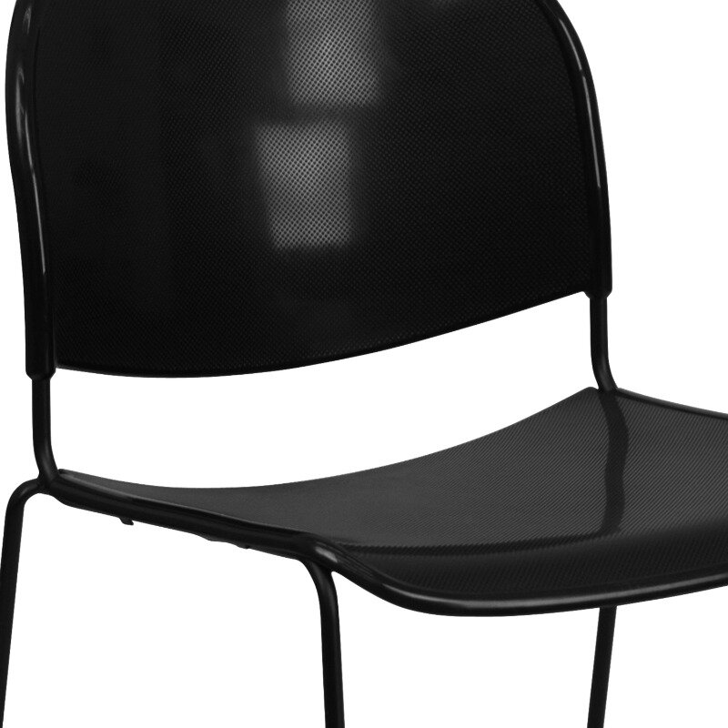 블랙 울트라 컴팩트 스택 의자, 블랙 파우더 코팅 프레임 포함, 880 lb 용량