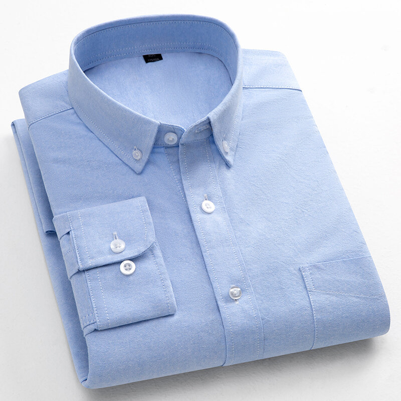 Camisas Oxford 100% de algodón para hombre, ropa de Color sólido, tendencia de moda, nuevo estilo coreano, camisas de manga larga de vestir informales para jóvenes