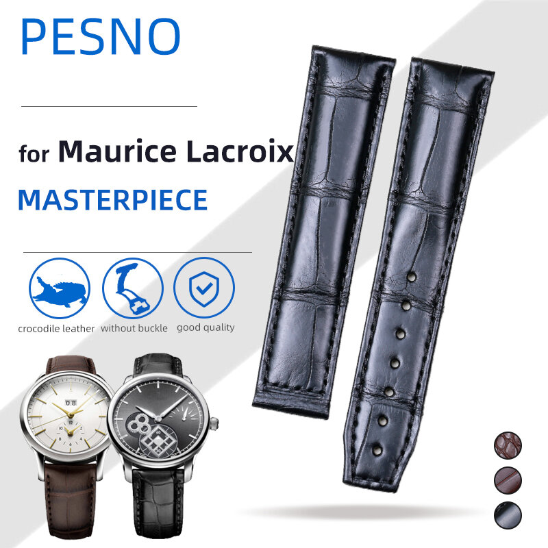 Pesno 20mm 21mm preto marrom couro de jacaré relógio banda masculino acessórios para maurice lacroix masterpiece lc6068/lc6037