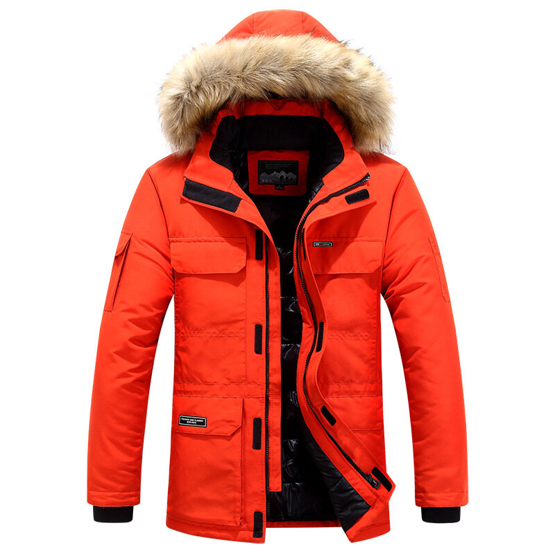 Парка-карго Мужская зимняя утепленная с мехом и капюшоном, модная повседневная куртка-карго с несколькими карманами, пальто, мужская верхняя одежда