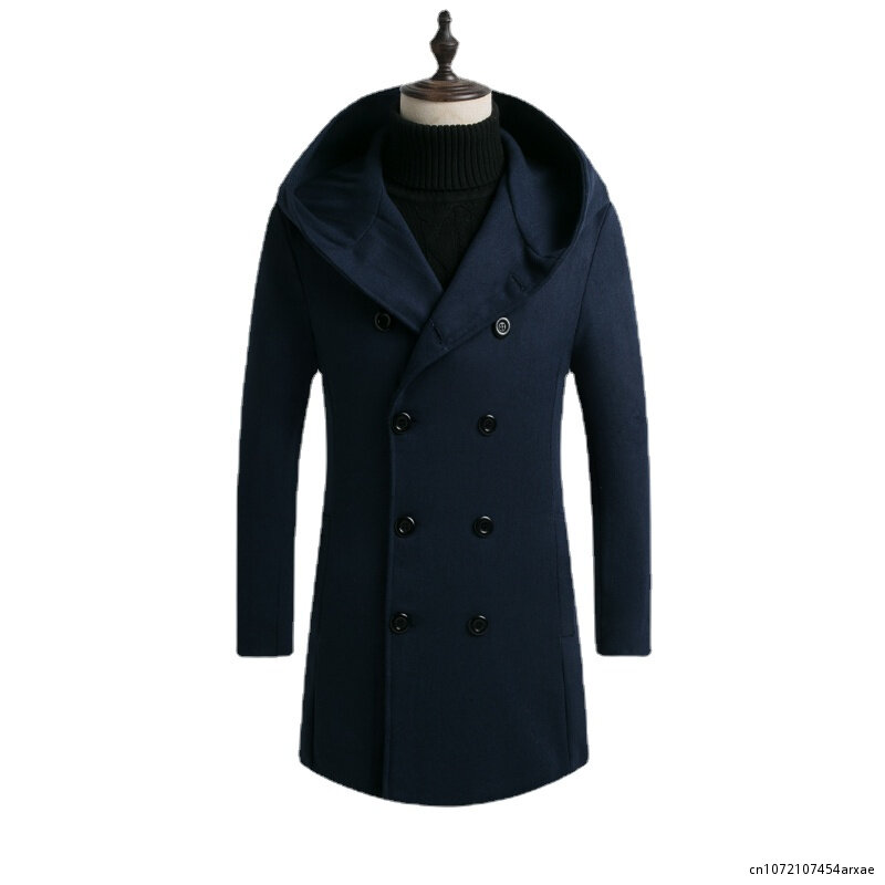 Autumn Winter Mens Long Trench Coat Jackets Fashion Boutique Wool Coats Brand Male Slim Woolen Windbreaker Jacket