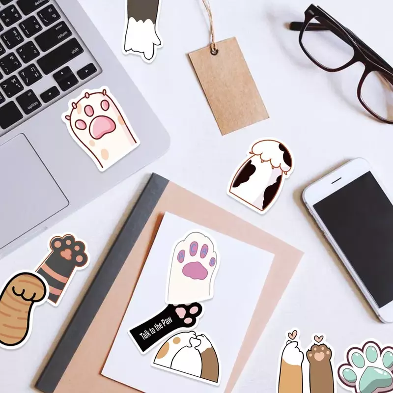 61PCS Cartoon Cat Paw Stickers Kawaii Cat Paw Decal for Decorations Scrapbook Journal Water Bottle Laptop Luggage Stickers