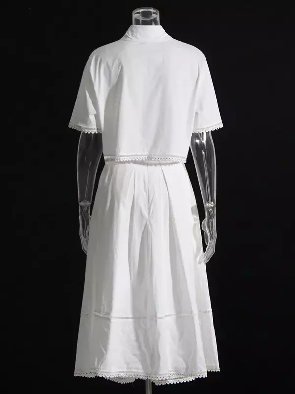 Conjunto de duas peças de verão feminino, tops de manga curta de lapela, cintura alta, saia em linha, conjunto fino, vestidos femininos, novos