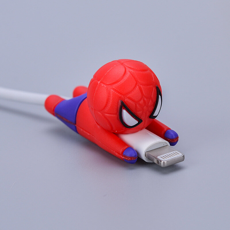 Disney Marvel Spiderman Casing Pelindung USB Iron Man Hulk Venom Figure Kartun Silikon Kabel Data Mainan Penutup Pelindung Gigitan