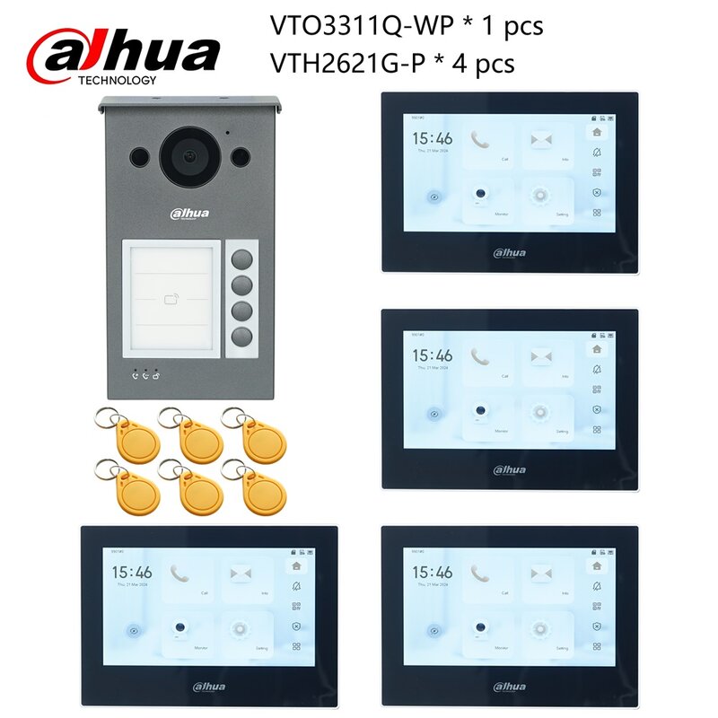 Dahua mehrsprachiges IP-Video-Intercom-Kit, VTO3311Q-WP & VTH2621G-P, P2P-Wolke, Türklingel 1, 2, 3 ,4 Tasten sind einstellbar