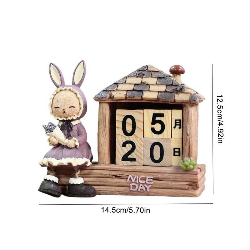 Calendario da tavolo blocchi calendario perpetuo decorazione da tavolo con Design a coniglio in legno massello ferro battuto per tavolo da pranzo cucina piccola