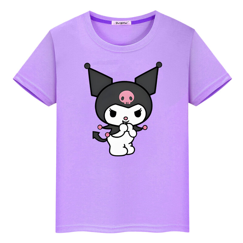 100% bawełniana koszulka z nadrukiem Kulomi koszulki z motywem Anime dla chłopców i dziewczynek urocze koszulki letnie Sanrio krótka koszulka y2k jednoczęściowy prezent dla dzieci