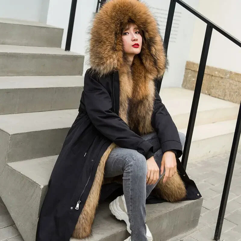 Женские парки, очень популярное зимнее женское пальто, длинное утепленное пальто из искусственного меха, съемная внутренняя майка