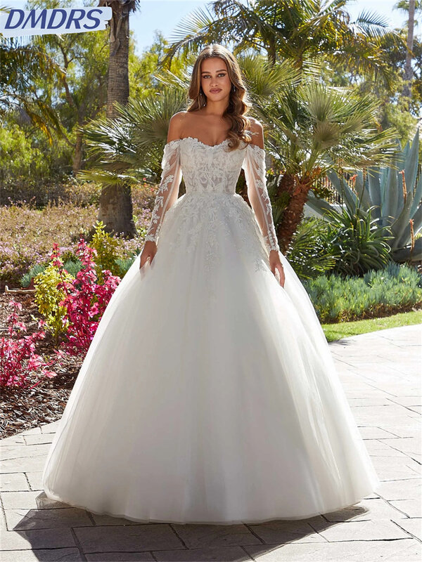 Simple Appliquéd Boho Wedding Dress 2024 Graceful Tulle Bride Gown Graceful Off-The-Shoulder Bride Robe Vestidos De Novia