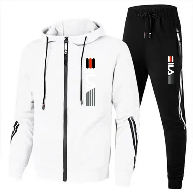 Set pakaian pria kasual Musim Semi dan Gugur, set pakaian olahraga kebugaran jogging basket fashion ritsleting hoodie + celana panjang dua potong