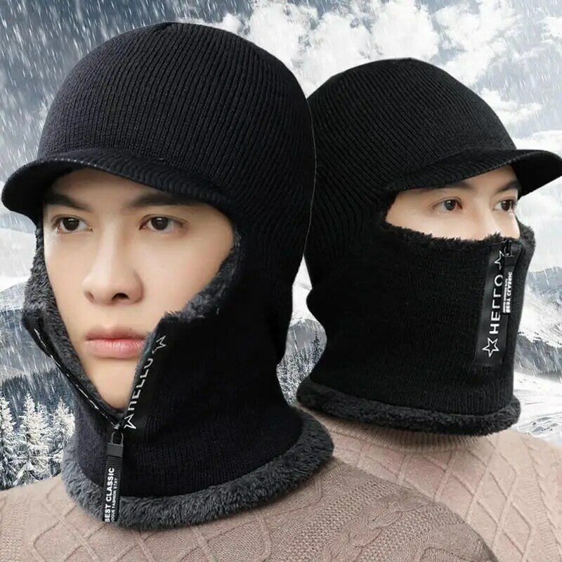 New Men Winter Warm Wool Hat Outdoor Ear Protection Hats Warm Thick Bicycle Knitted Capd Scarf Windproof Visors Cap tide gorras