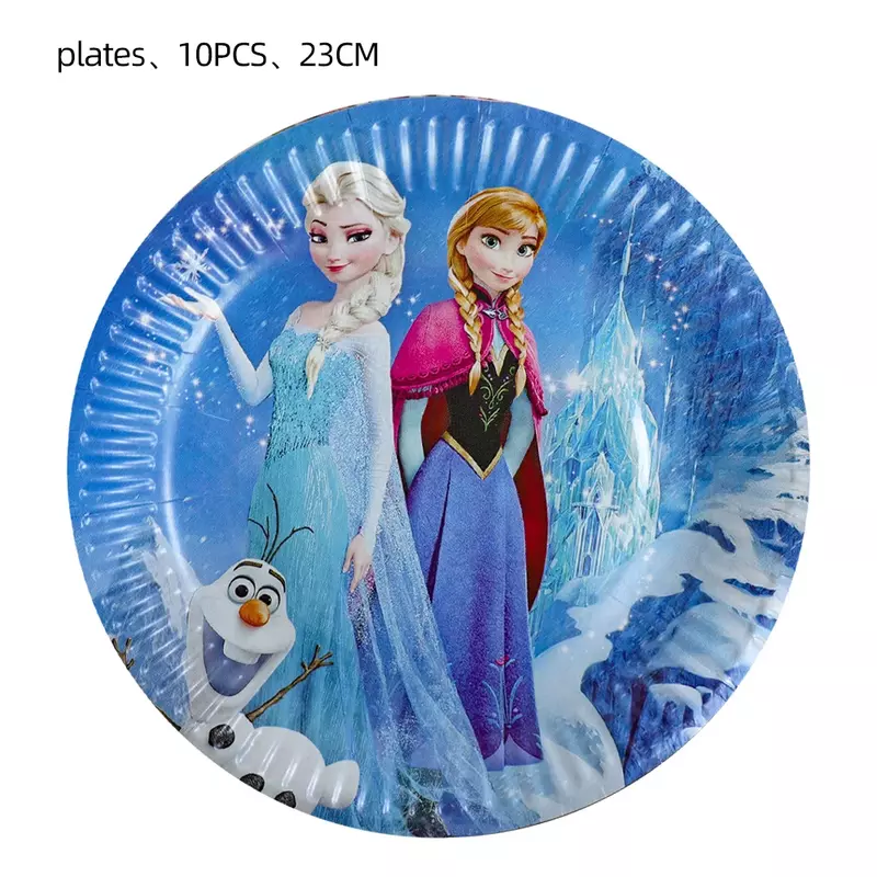 Décorations de fête d'anniversaire princesse Anna et Elsa pour enfants, Frozen, assiettes de poulet britanniques, serviettes standardisées, ballons, fournitures de fête préChristophe