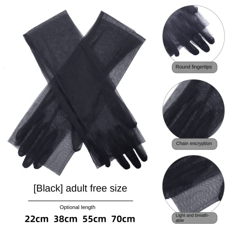 Sheer Tulle Transparent Driving Gloves Breathable Sun Protection Ultra-thin Sunscreen Gloves Black Gauze