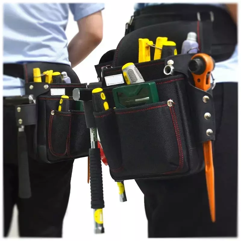 حقيبة أدوات للخدمة الشاقة ، جيوب متعددة ، عمودية لتخزين الكهربائيين ، مشبك نجارين على الحزام ، حقيبة حقيبة عمل