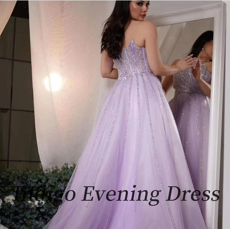 Tiulowe suknie na studniówkę w kolorze indygo z okrągłym dekoltem bez ramiączek damska luksusowa formalna okazja sukienka 2024 szat soirée