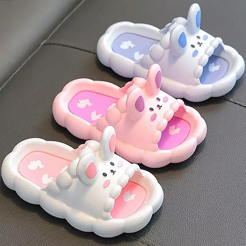 Летние детские тапочки, Симпатичные Мультяшные тапочки с 3d-кроликом, дышащие Нескользящие домашние Тапочки для ванной, мягкие тапочки для девочек, 2023