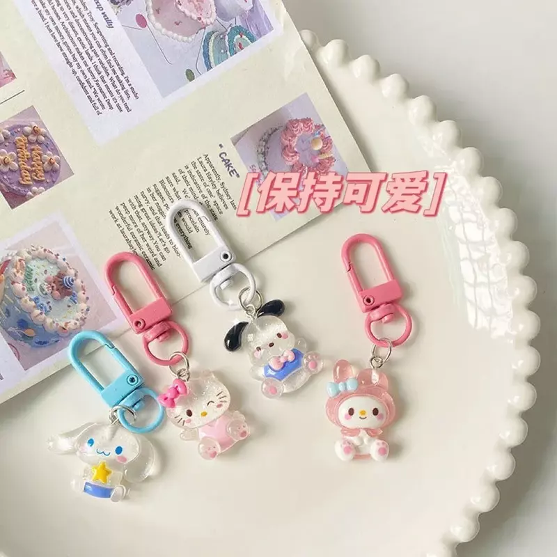 Anime Hello Kittys przezroczysty drobny migający brelok kreskówka jadeitowy pies Kuromis Melodys torba wisiorek urocze akcesoria prezent