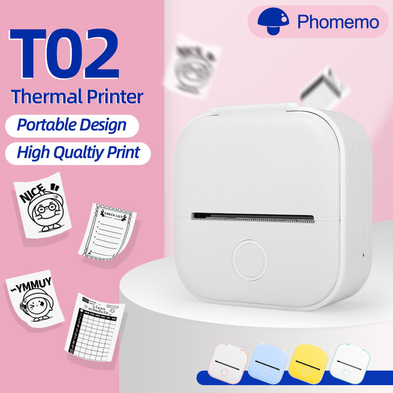 Phomemo-Impressora Térmica Portátil, Inkless Stickers Maker, Mini Impressora Sem Fio para Casa, Escola, Escritório, T02