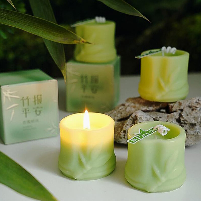 Bougie parfumée créative en forme de bambou, ornements de table, décoration de la maison mignonne, ci-après les aromathérapie, cadeau de parfum souvenir