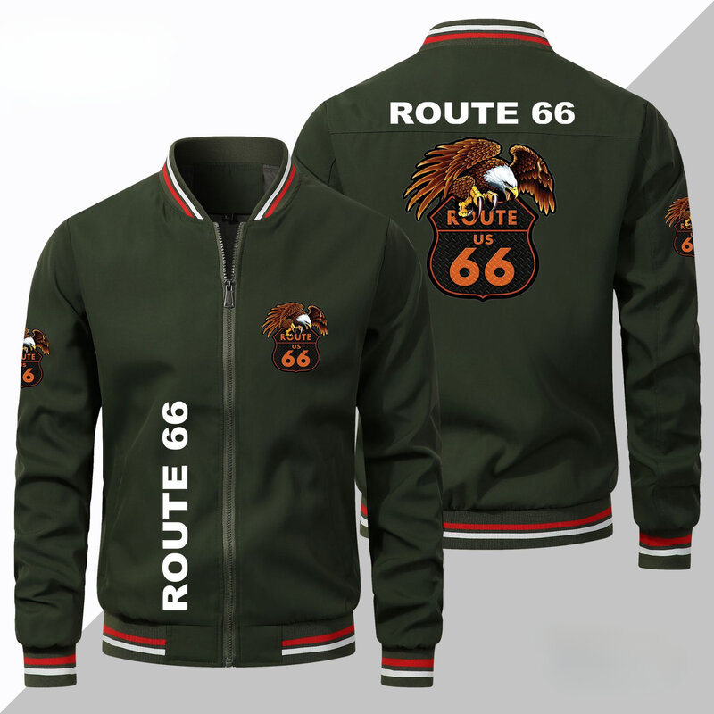 Wiosenna i jesienna europejska kurtka w dużym rozmiarze Modna męska kurtka Route 66, sportowa męska kurtka bejsbolowa z logo samochodu