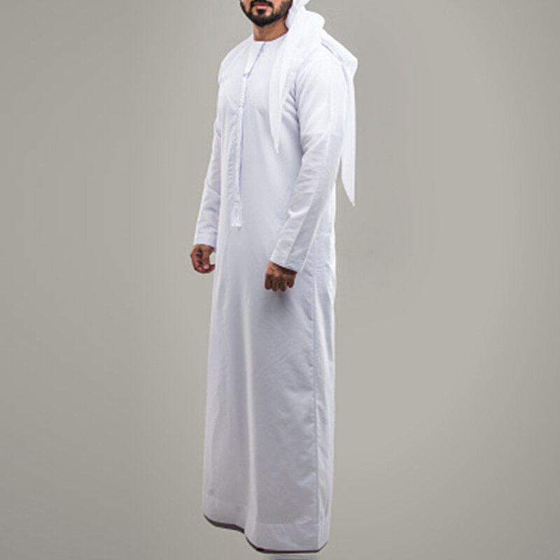 Genderless jubah Muslim, jubah Muslim gaya etnis, jubah longgar sederhana warna Solid nyaman Timur Tengah, jubah lengan panjang Arab uniseks