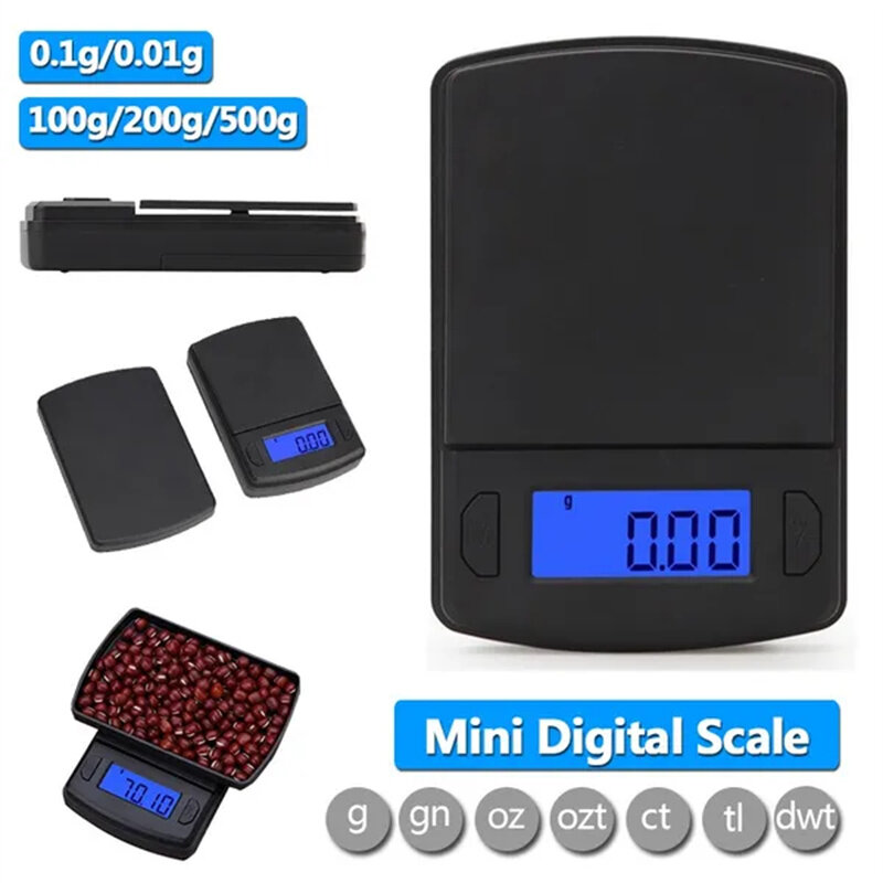Mini Pocket Jewelry Scale 0.01g/0.1g High Precision Electronic Scale LCD Digital Food Gold Silver Weight Gram Scale Kitchen Tool