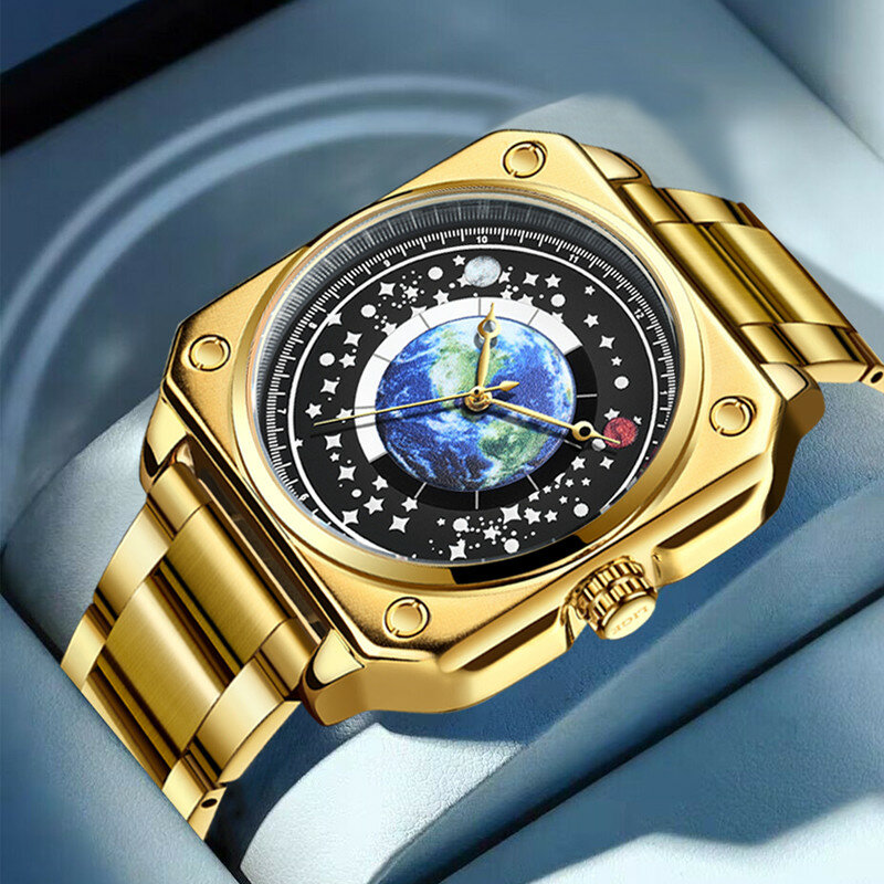 LIGE jam tangan pria mewah, jam tangan mewah pria, bisnis, anti air, bercahaya, emas, jam Quartz, baja anti karat, jam Pria r