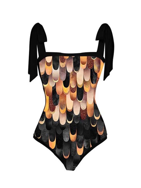여성용 그라데이션 컬러 블록 프린트 폴카 도트 레이스업 디자인 원피스 슬림 2024, 여름 수영복 및 커버업 패션