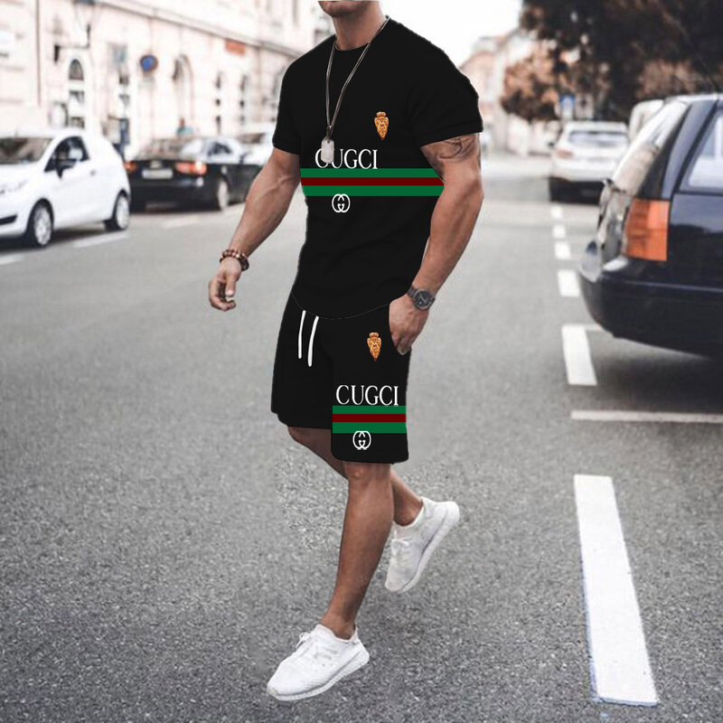 2024 New fashion personality sports men 3DT T-shirt set short sleeve set short sleeve T-shirt shorts set