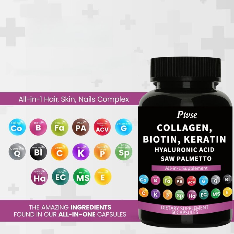 Коллагеновая таблетка 1000 мг биотин 10000mcg кератин пила ладонь 2500 мг Гиалуроновая кислота-витамин для волос, кожи и ногтей