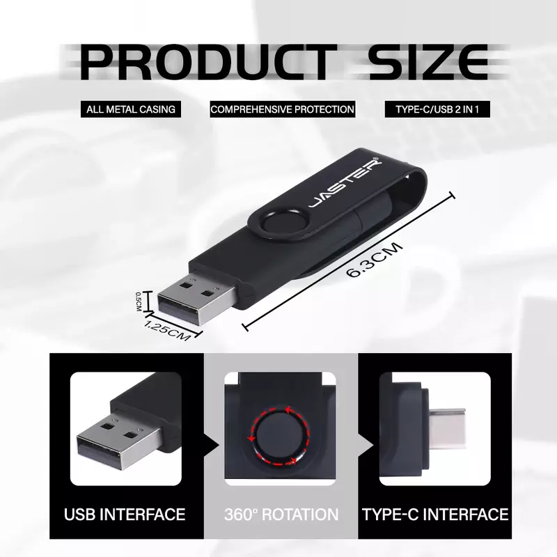 Tipe C USB 2.0 Flash drive 128GB logam 2 in 1 Pen drive 64GB multifungsi memori stick dengan rantai 32GB U disk untuk ponsel pintar