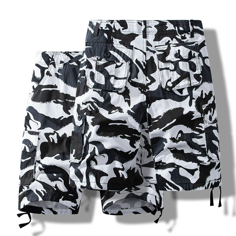 Summer Cargo Shorts Men Camouflage Cotton Shorts Drawstring Sports Golf Knee Pants Outdoor Tactical Shorts