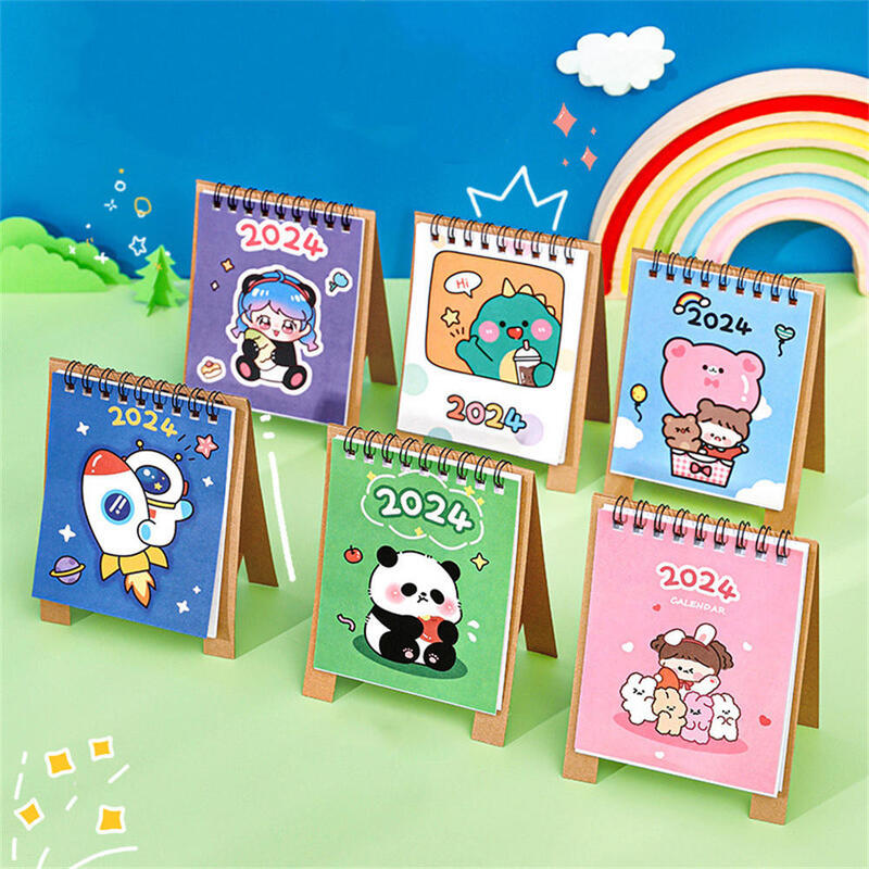 2024 Cute Cartoon Girl Panda Dinosaur Calendar Mini Calendar Daily Schedule Planner Yearly Agenda Organizer Office Supplies