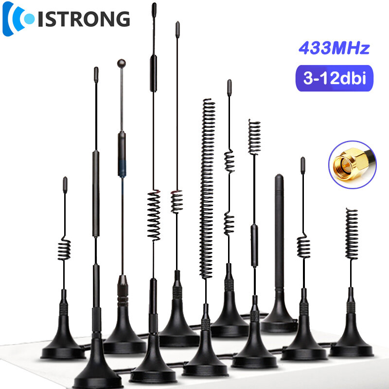 Reforço de sinal de longo alcance com base magnética, Antena LoRa, Amplificador 3-12dbi, Macho SMA para repetidor IoT, Modem roteador, ao ar livre, 433MHz