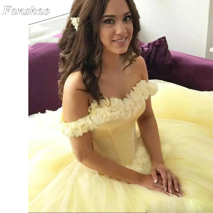 Fanshao wd991 Quinceanera Kleid 3D Floral Blume Ballkleid Puffy Prom Kleid Off Schulter Süße 15 Pageant Kleid