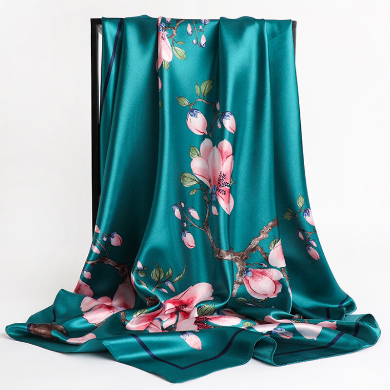 Роскошный брендовый саржевый Шелковый большой шарф 90*90 см, женский модный атласный квадратный женский фуляр с ремнем