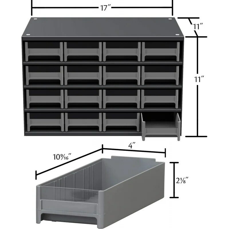 Akro-mils 19416ตู้เก็บของในโรงรถสำหรับฮาร์ดแวร์ขนาดเล็กเล็บสกรูสลักเกลียวน็อตและอื่นๆขนาด17นิ้ว