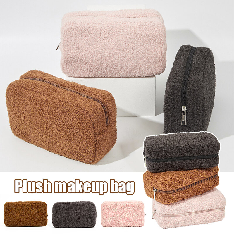 Lambswool Small Cosmetic Bag Cute Plush Makeup Organizer Pouch Kawaii Pencil Case Bags Travel Coin Purse Storage Hand Bags