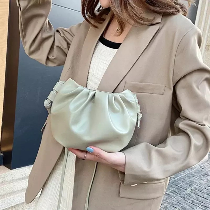 BEM01  Fashion Women Shoulder Bag New Arrival Crossbody  Female Solid Color Pleated Design Ladies  Mini Zipper Cloud