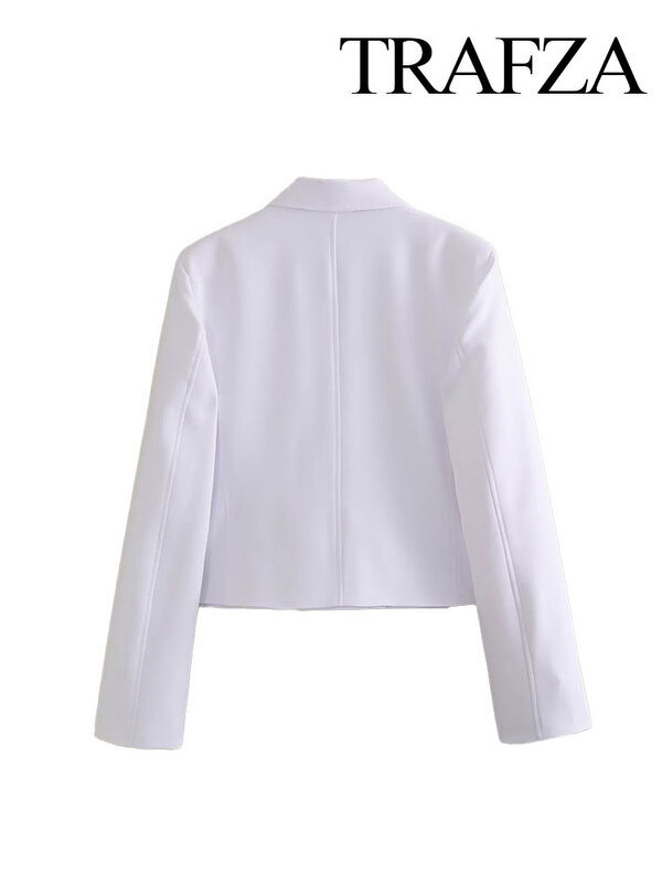 TRAFZA Women Summer Chic Blazer White Turn-Down Collar Long Sleeves Buttons Double Breasted Female Fashion Coat Office Lady