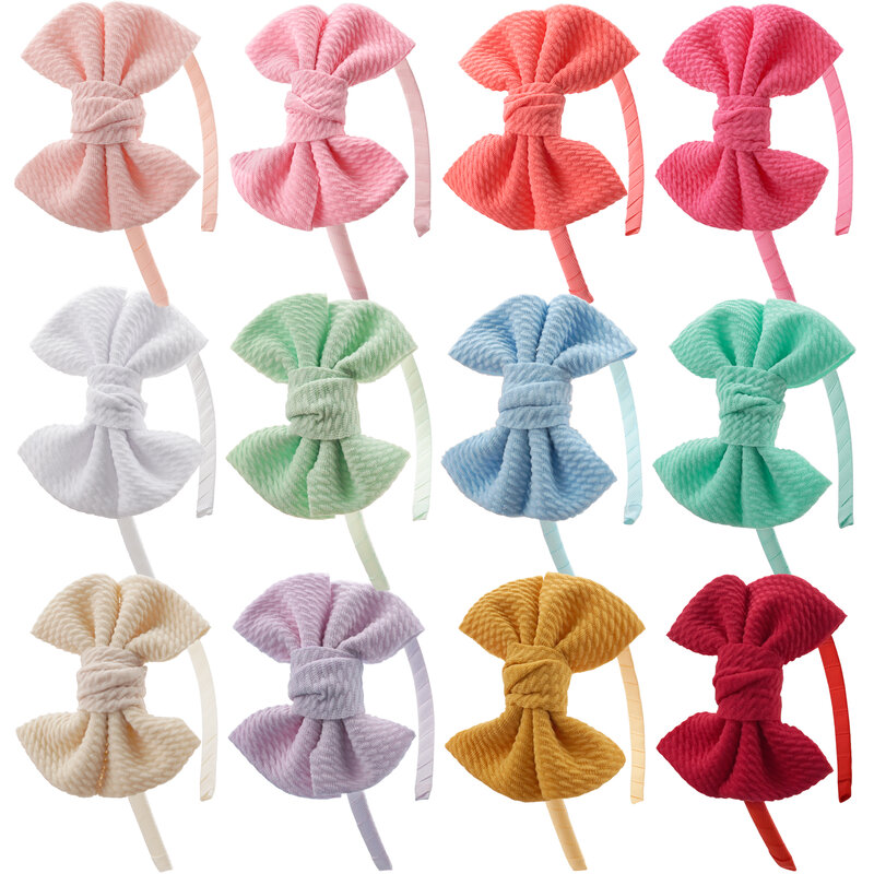 3PCS 4" Plastic Headbands for Girls Twill Fabric Hair Bows Hair Hoops Hair Accessories for Baby Girls Kids