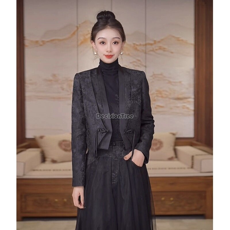 Costume Tang rétro de style chinois, manteau court, chemise de base, jupe ample, ensemble trois pièces, automne, hiver, nouveau, 2024, w97