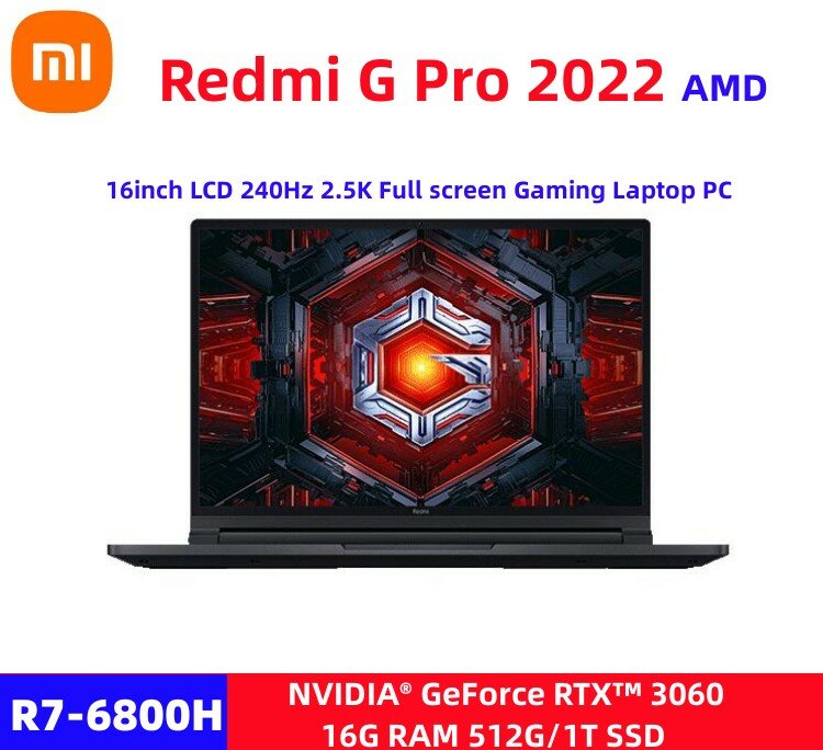 Notebook GPU, 2.5K, Xiaomi-Redmi G Pro Gaming Laptop, AMD, R7, 6800H, 16 GB, 32 GB RAM, 512 GB, SSD 1T, Geforce RTX3060, 240 hertz, 16"