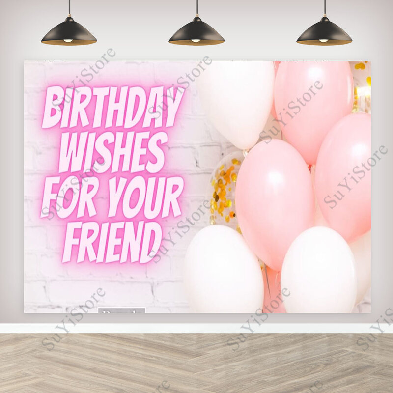 Happy Birthday Party Photography Backdrop for Kids Decoration Banner Photo Background Girls Pink Golden Booth Props