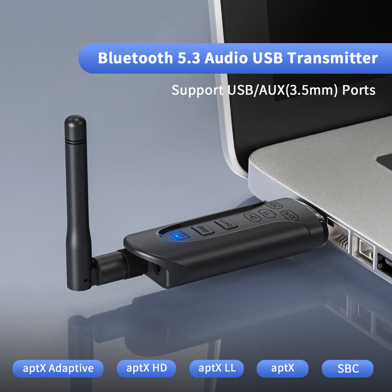 ELECTOP USB 블루투스 어댑터 프리 드라이버 블루투스 5.3, AUX 3.5mm 오디오 어댑터, 스피커 송신기, PC용 블루투스 어댑터