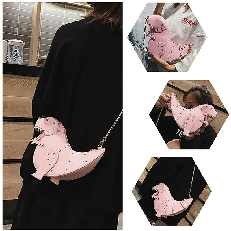 Dinosaur Design Rivets Women's Purses and Handbags Shoulder Chain Bag Designer Small  Crossbody Bag Female Clutch Bag Pu Leather