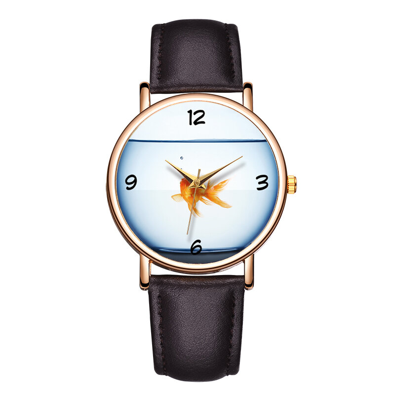 Fashion Women's Light Quartz Wristwatch Goldfish In Water Femaleclassic Round Dial Waterproof Watch Dropshipping Reloj Mujer